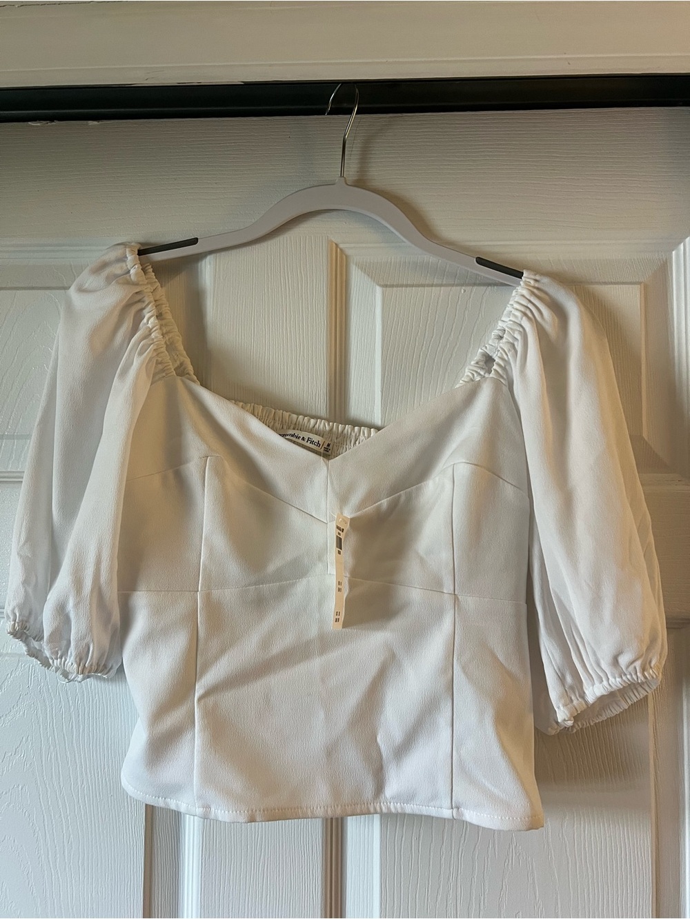 Abercrombie & Fitch White Puff Sleeve Square Neck Blouse
